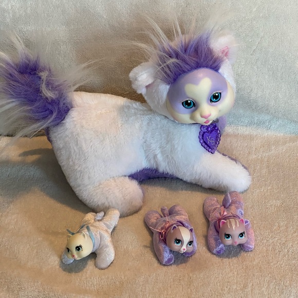 Just Play Other - 2018 Just Play Kitty Surprise White Mama Cat Plush With Purple Hair W /3 Kittens